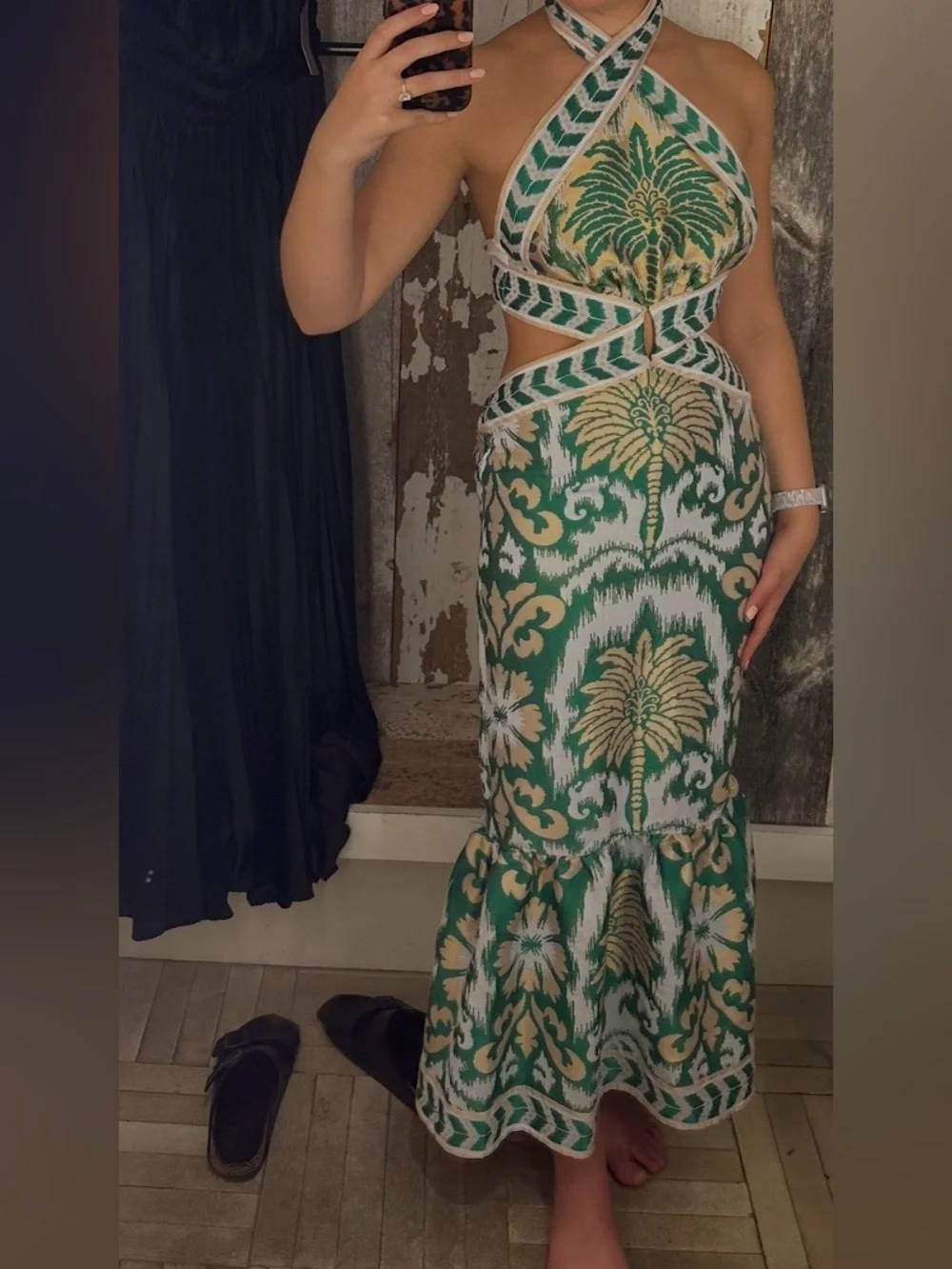 LACE The Label Anthropologie Vacation Resort wear Halter Cutout Maxi Dress Green - Picture 6 of 7